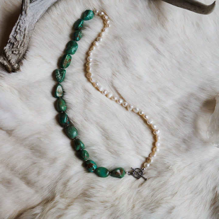 'Amelia' Turquoise + Freshwater Pearl Beaded Toggle Necklace // One of a Kind