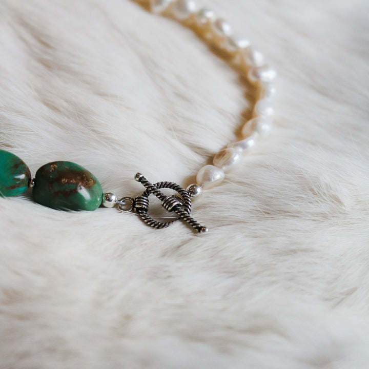 'Amelia' Turquoise + Freshwater Pearl Beaded Toggle Necklace // One of a Kind