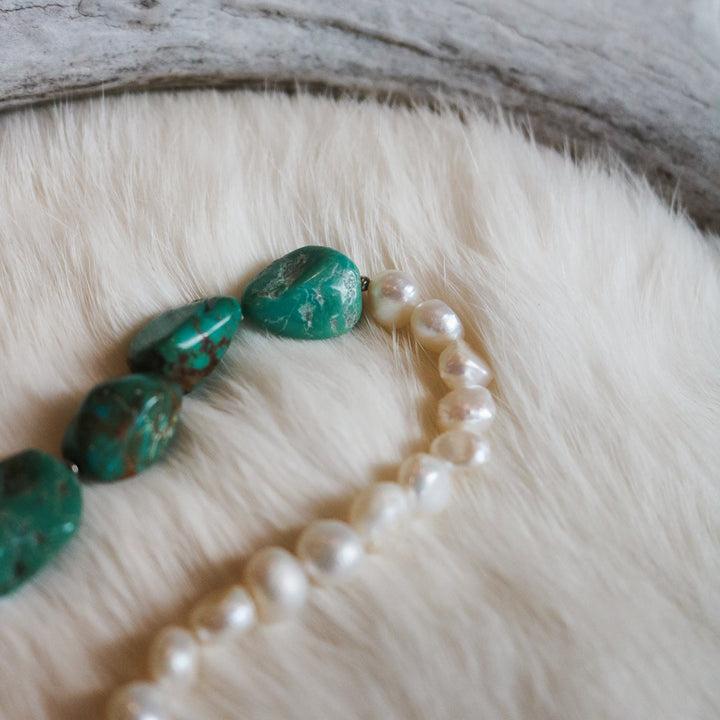 'Amelia' Turquoise + Freshwater Pearl Beaded Toggle Necklace // One of a Kind