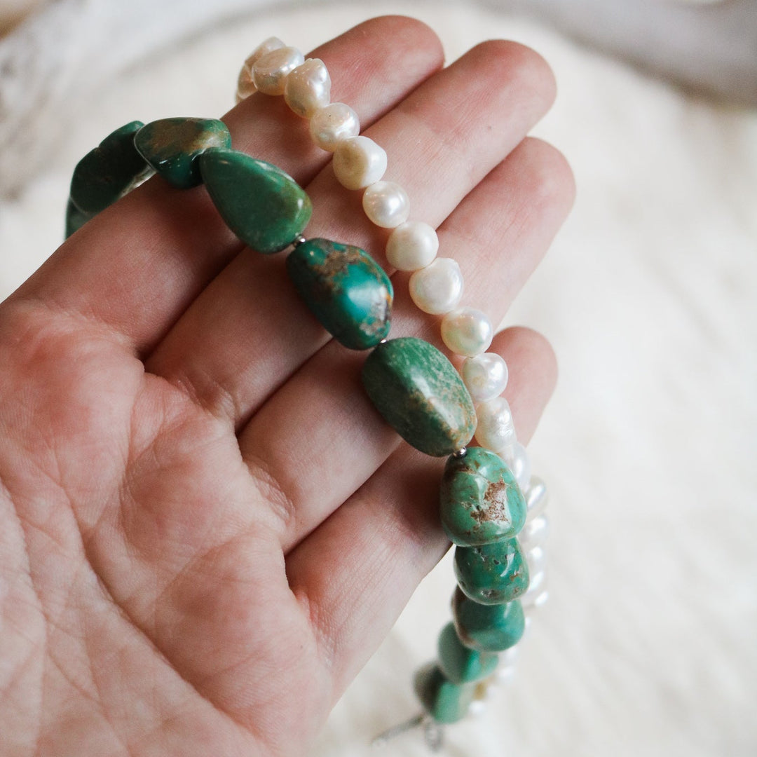 'Amelia' Turquoise + Freshwater Pearl Beaded Toggle Necklace // One of a Kind
