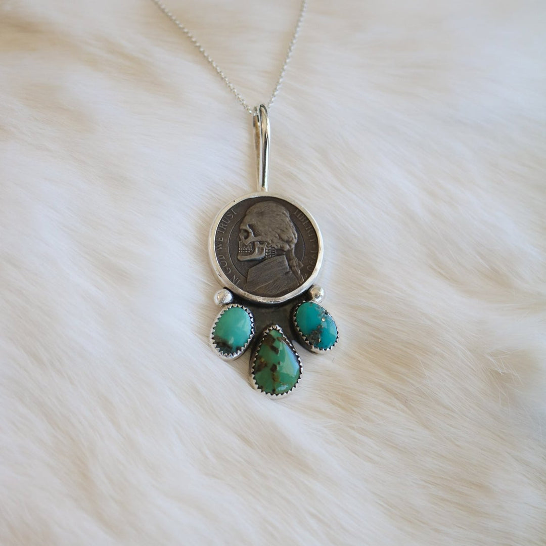 Engraved Thomas Jefferson Nickel + Turquoise Trio // One of a Kind