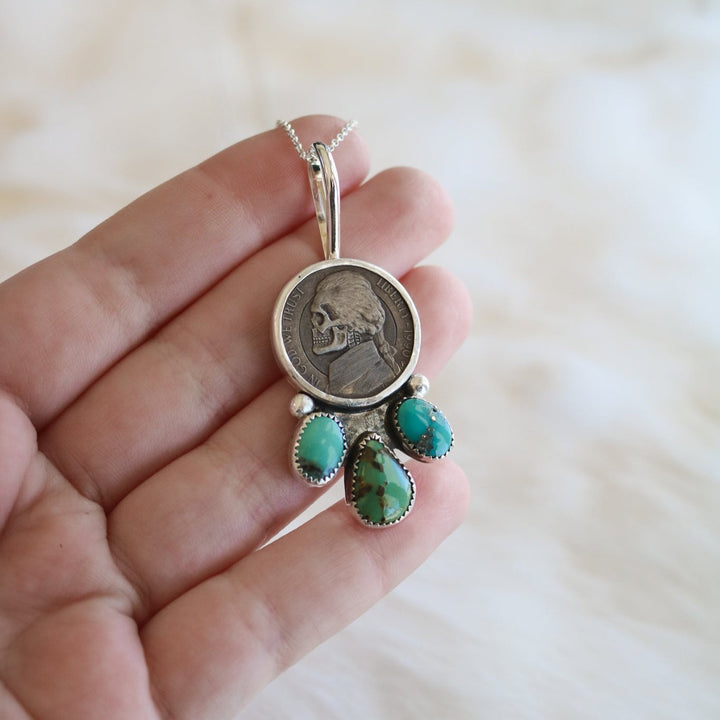 Engraved Thomas Jefferson Nickel + Turquoise Trio // One of a Kind