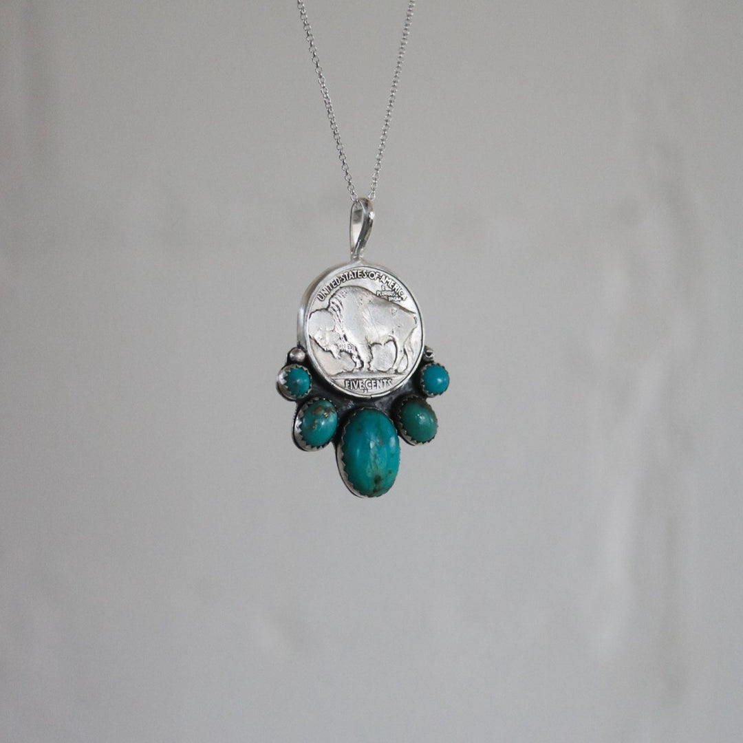 Five Tribes Buffalo Nickel Necklace in Turquoise