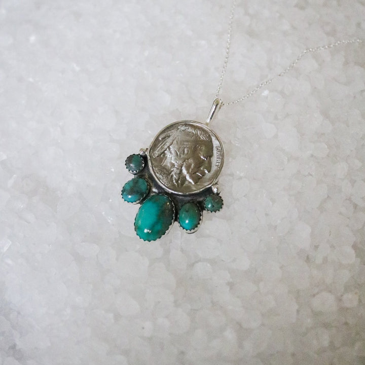 Five Tribes Buffalo Nickel Necklace in Turquoise