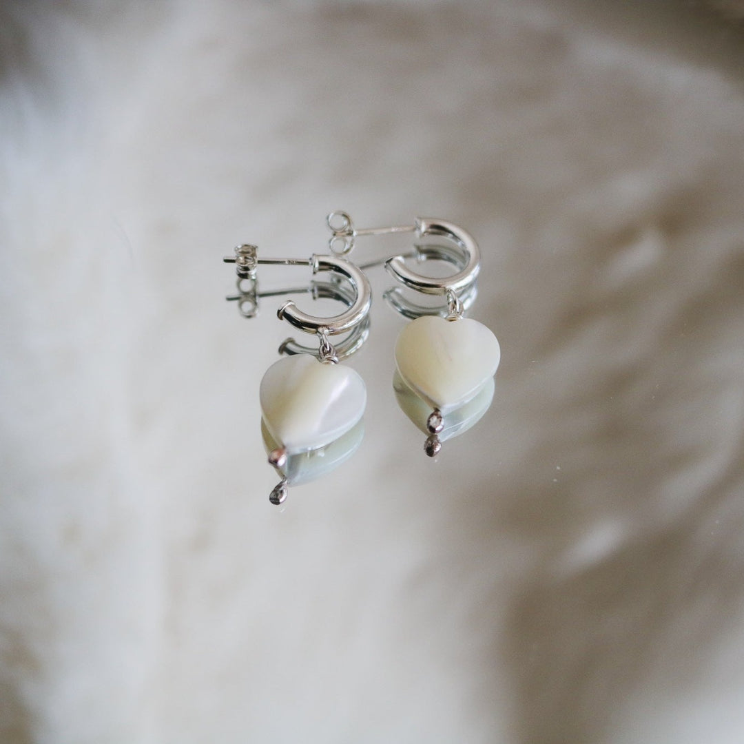 Mother of Pearl Heart Mini Hoops