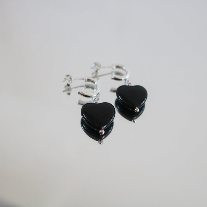 Black Onyx Heart Mini Hoops