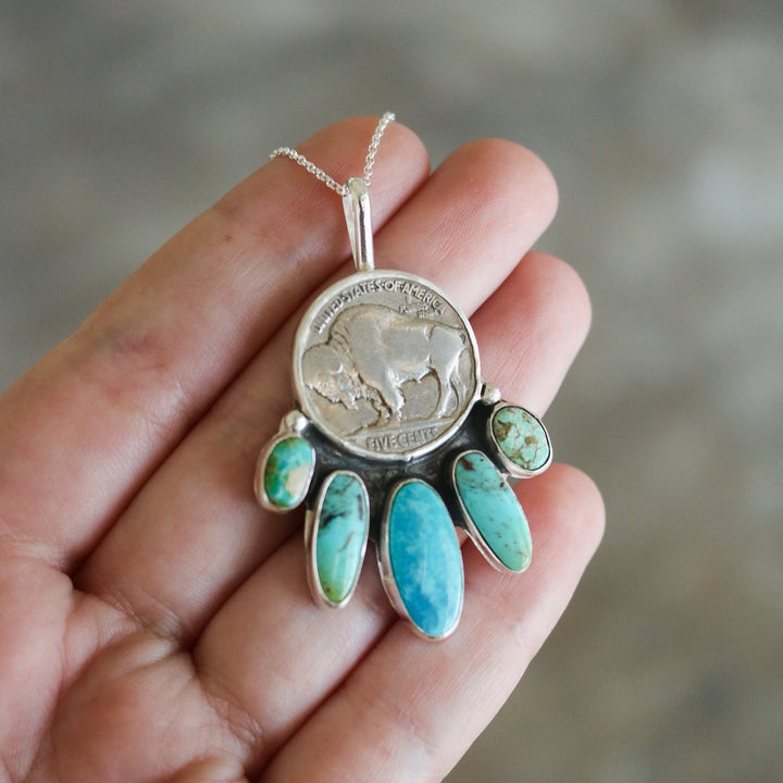 Five Tribes Buffalo Nickel Necklace in American Turquoise // One of a Kind