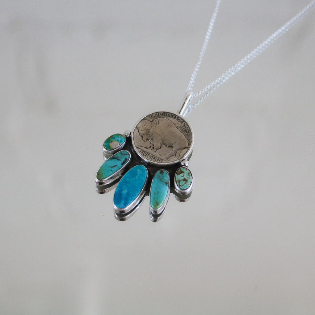 Five Tribes Buffalo Nickel Necklace in American Turquoise // One of a Kind