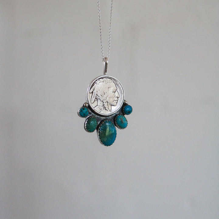 Five Tribes Buffalo Nickel Necklace in Turquoise