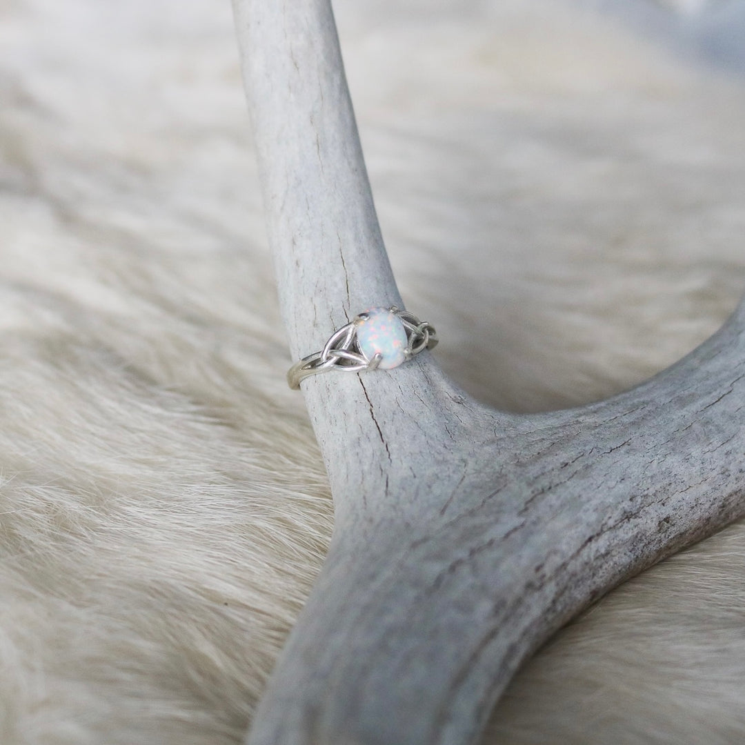 Celtic Knot Ring in White Opal // Made to Order
