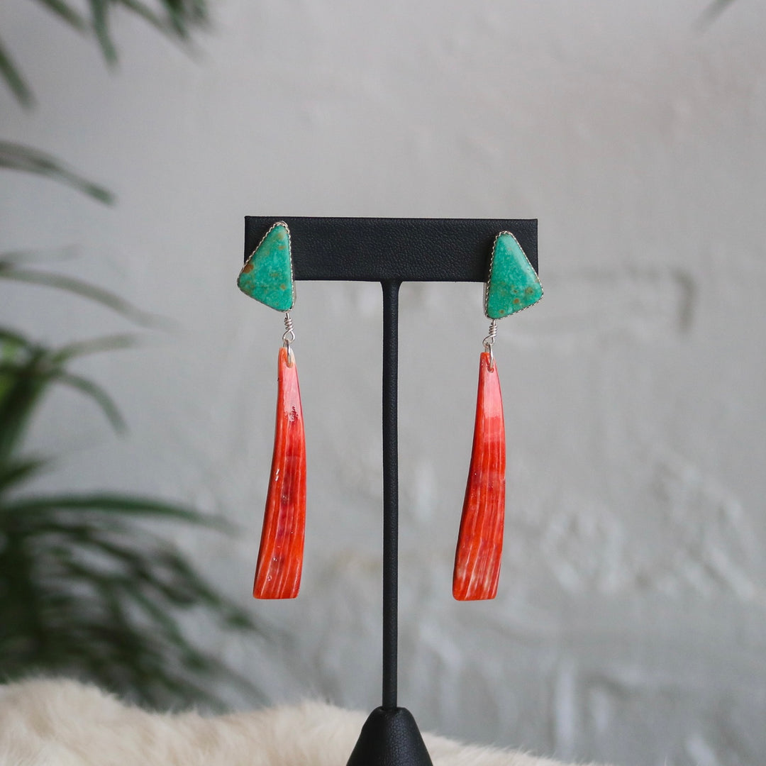 Kingman Turquoise + Spiny Oyster Drop Earrings