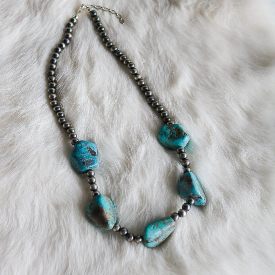 Turquoise Nugget + Navajo Pearl Statement Necklace