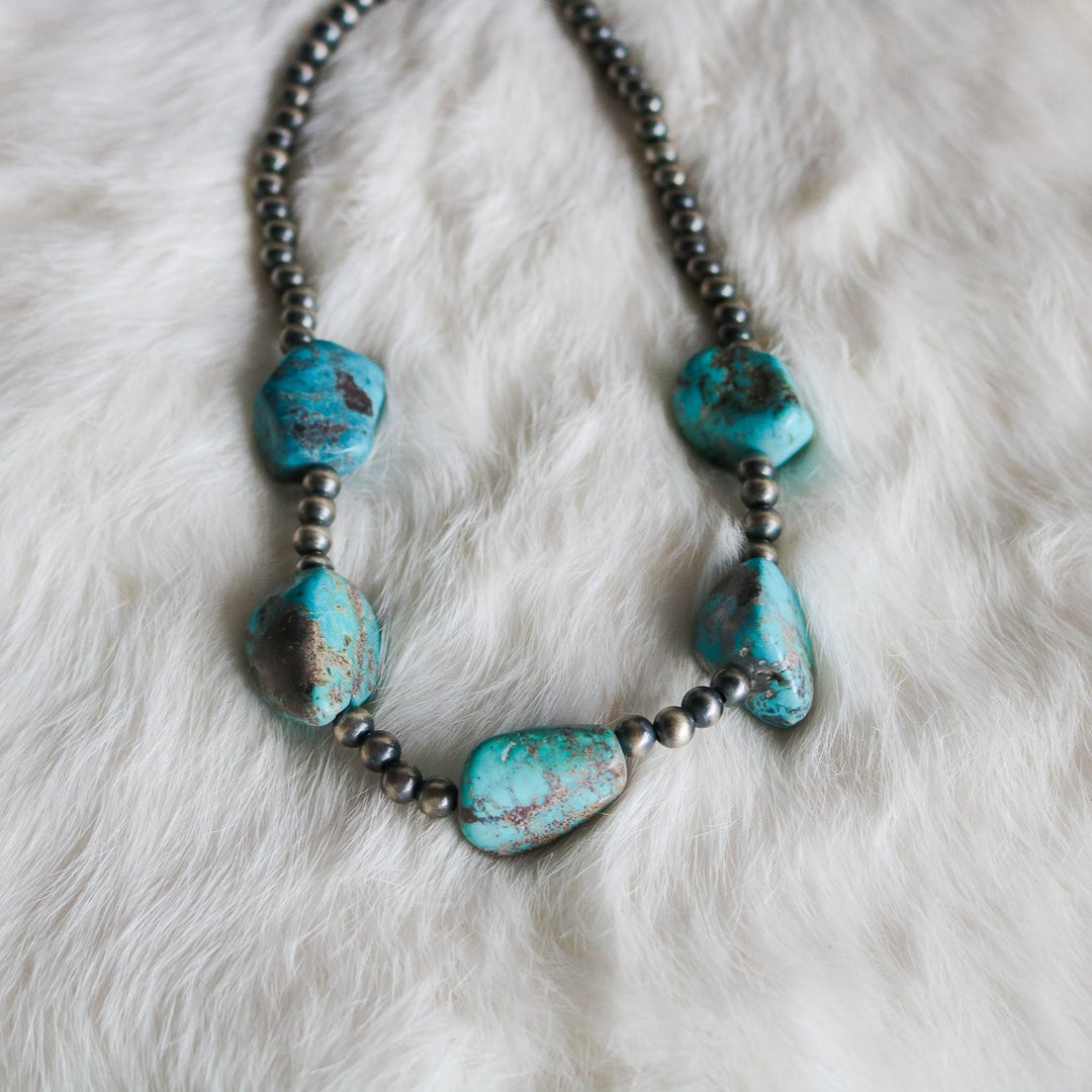Turquoise Nugget + Navajo Pearl Statement Necklace