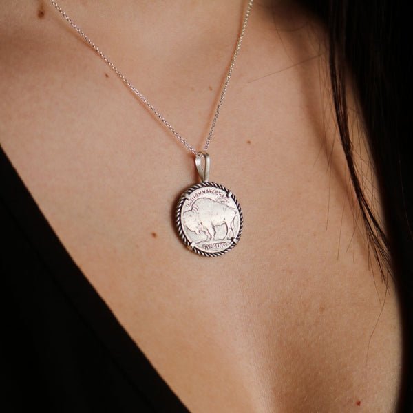 Coin Pendant with the White Lily coin medallion and the Buffalo Nickel coin shops of USA Indian head jewelry fleur de lis jewelry royals necklace