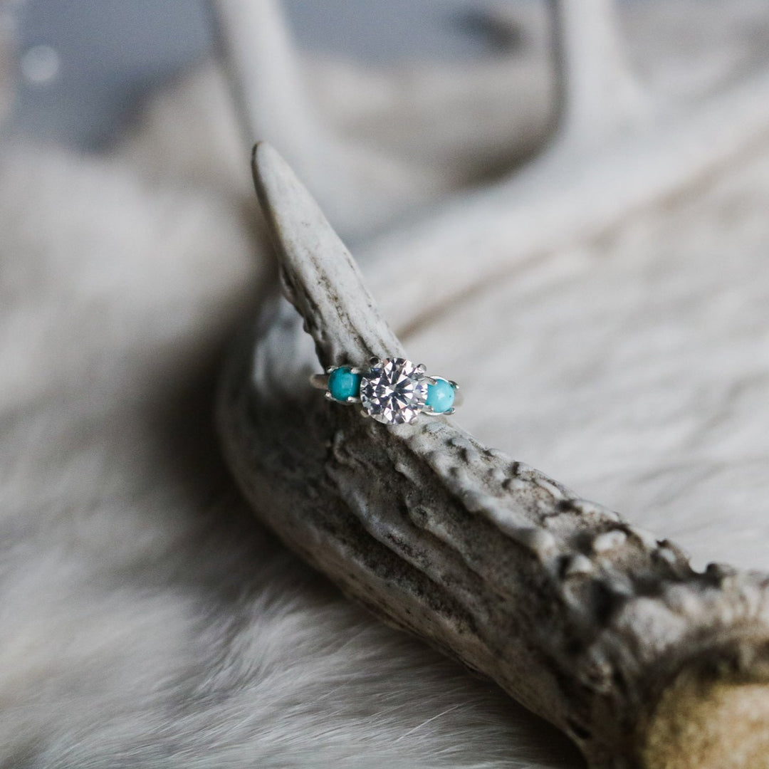 ‘Celeste’ Brilliant Cut Moissanite Turquoise Engagement Ring // Made to Order