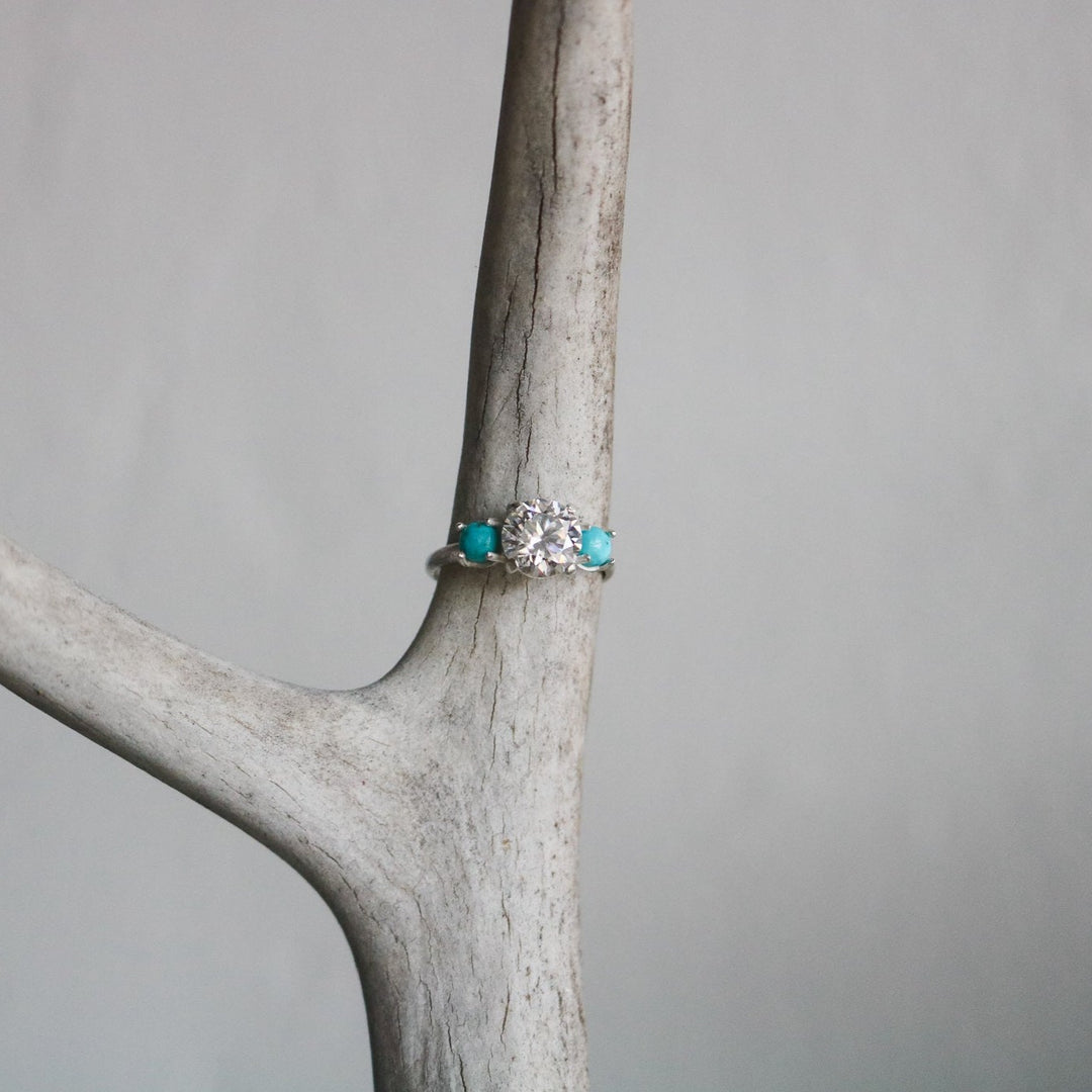 ‘Celeste’ Brilliant Cut Moissanite + Turquoise Engagement Ring // Made to Order