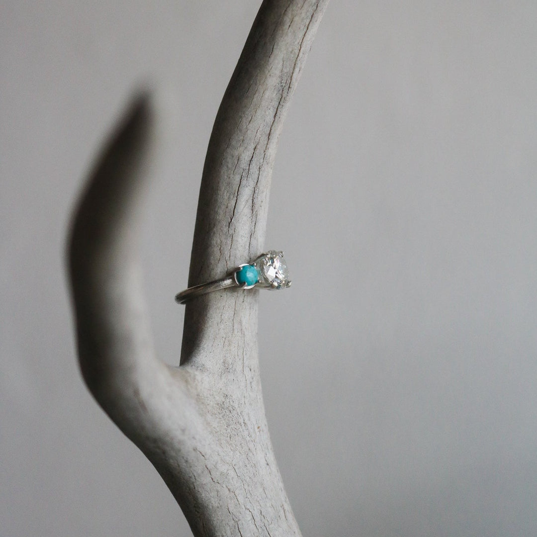 ‘Celeste’ Brilliant Cut Moissanite + Turquoise Engagement Ring // Made to Order
