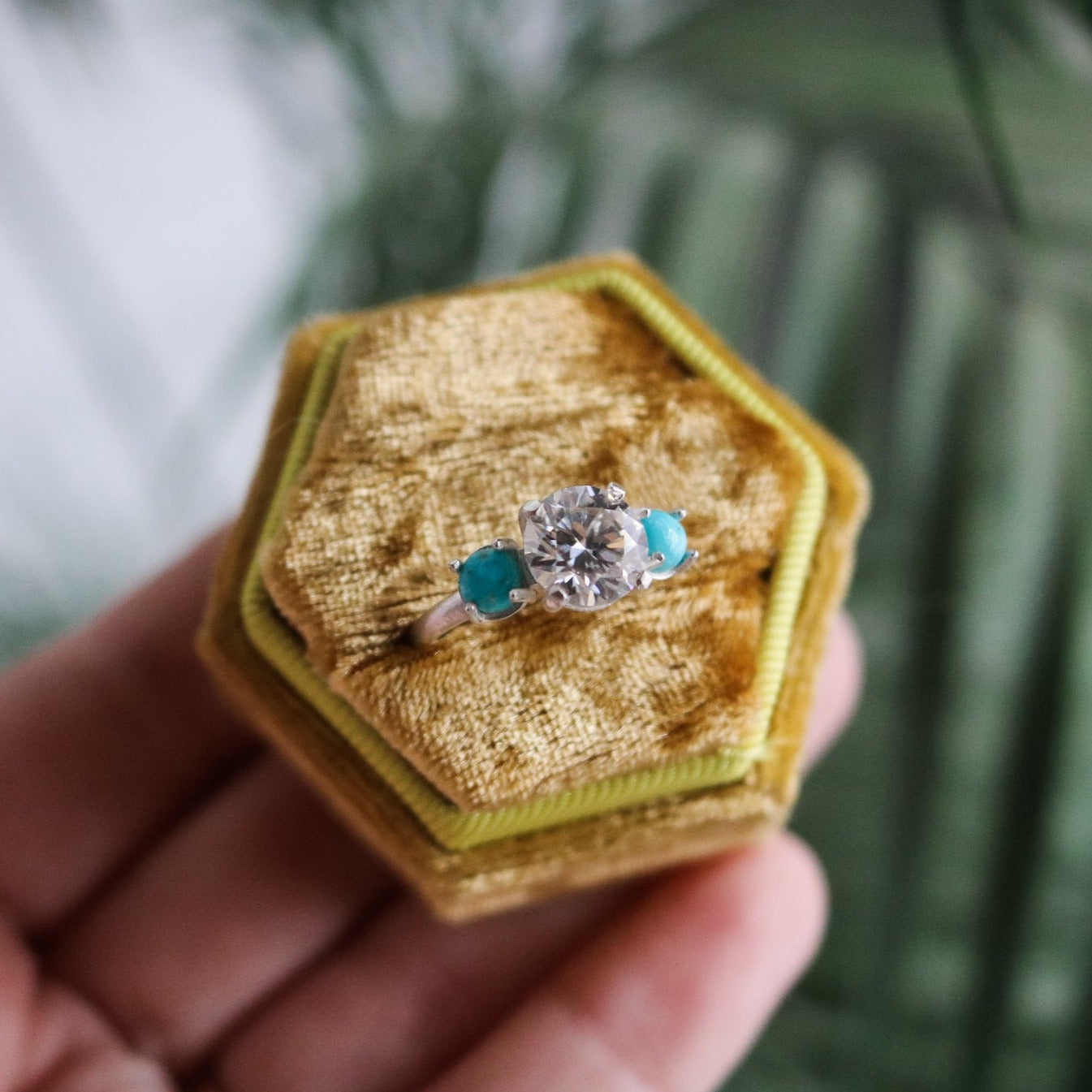 ‘Celeste’ Diamond + Turquoise Engagement Ring // Made to Order