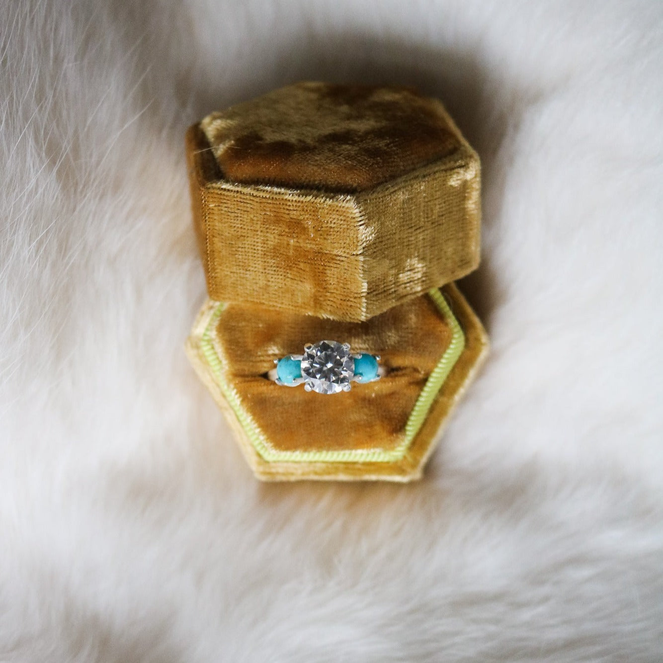 ‘Celeste’ Diamond + Turquoise Engagement Ring // Made to Order