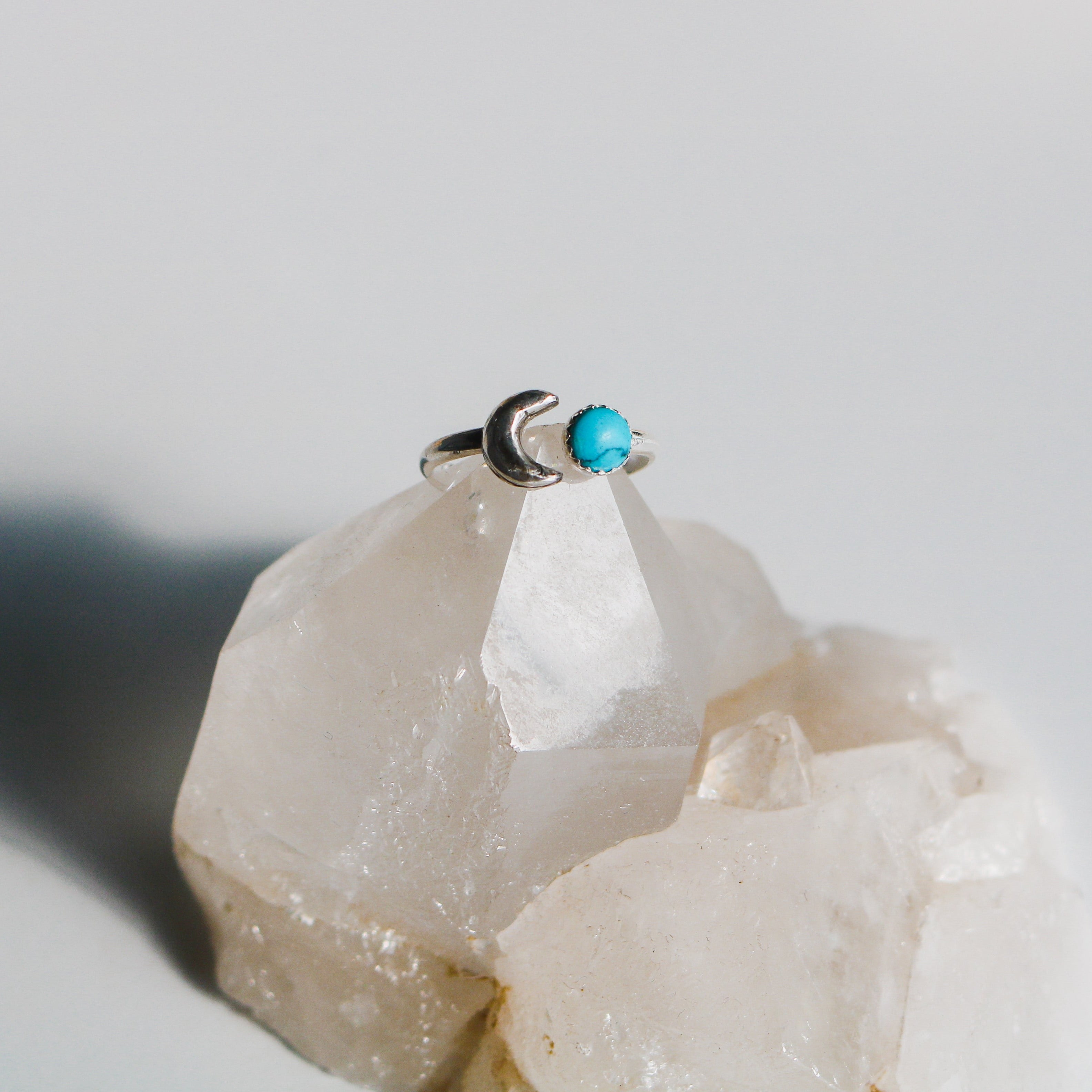 Luna // Adjustable Moon + Turquoise Ring