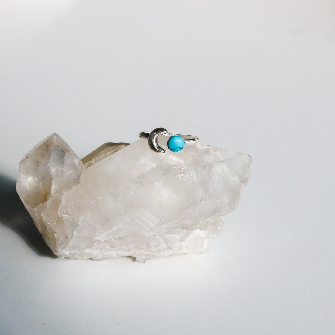 Luna // Adjustable Moon + Turquoise Ring