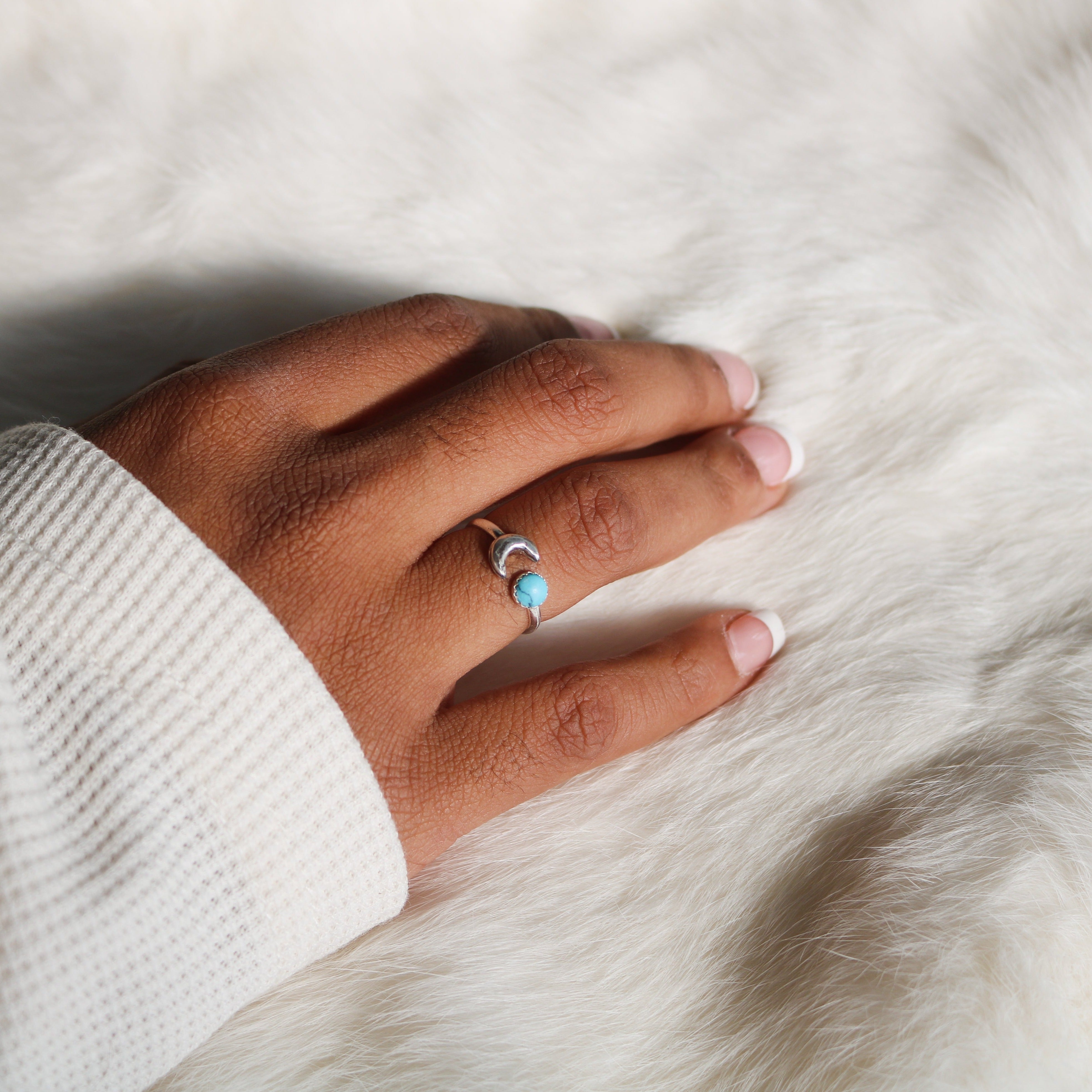 Luna // Adjustable Moon + Turquoise Ring