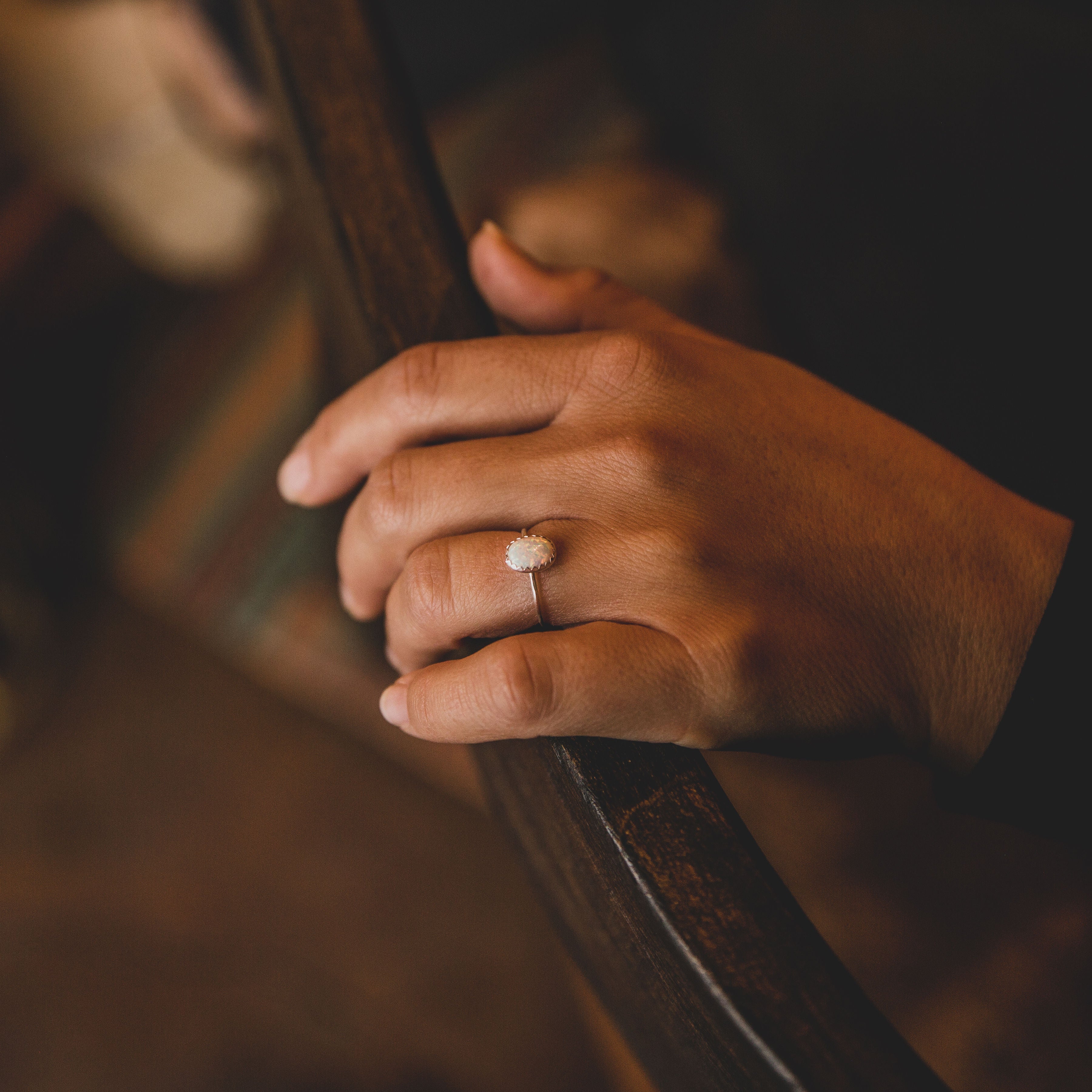 Durango Stacking Ring in White Opal