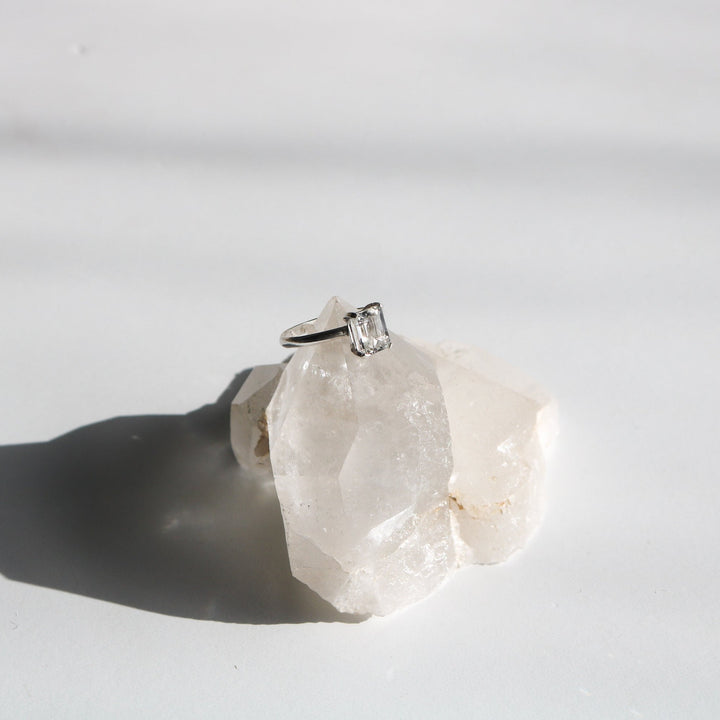 Emerald Cut White Topaz + Sterling Silver Engagement Ring // Made to Order