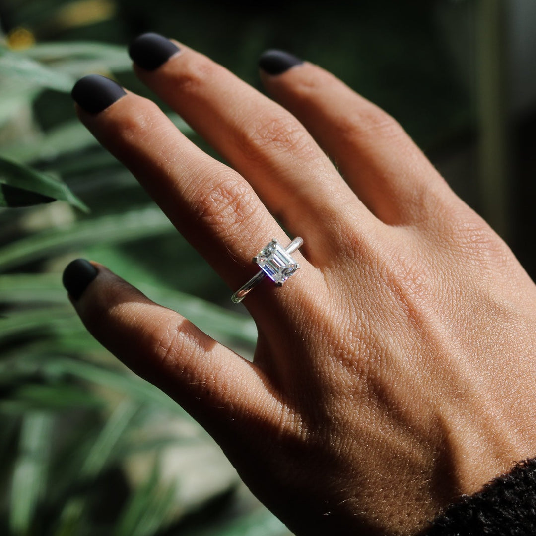 Emerald Cut Moissanite Solitaire Engagement Ring // Made to Order