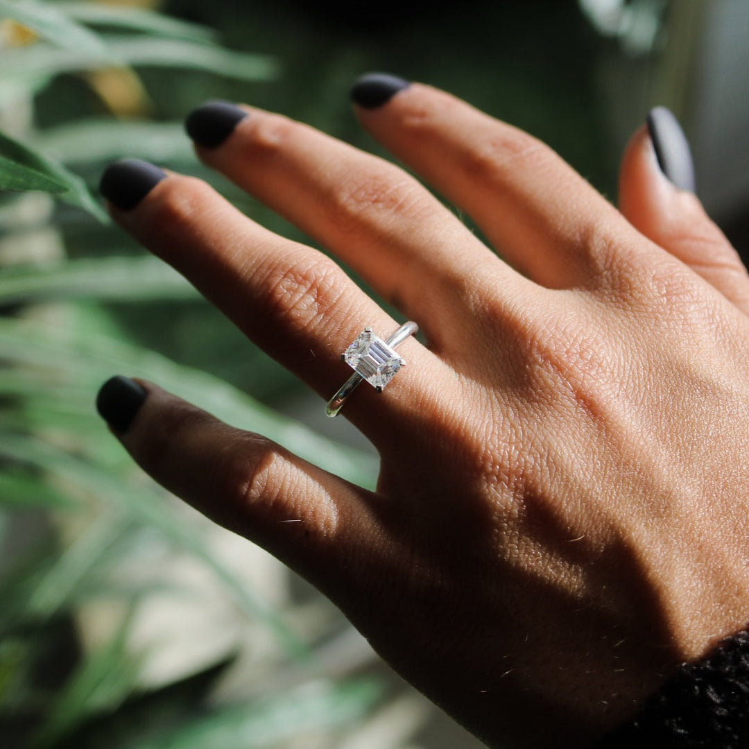 Emerald Cut Moissanite Solitaire Engagement Ring // Made to Order