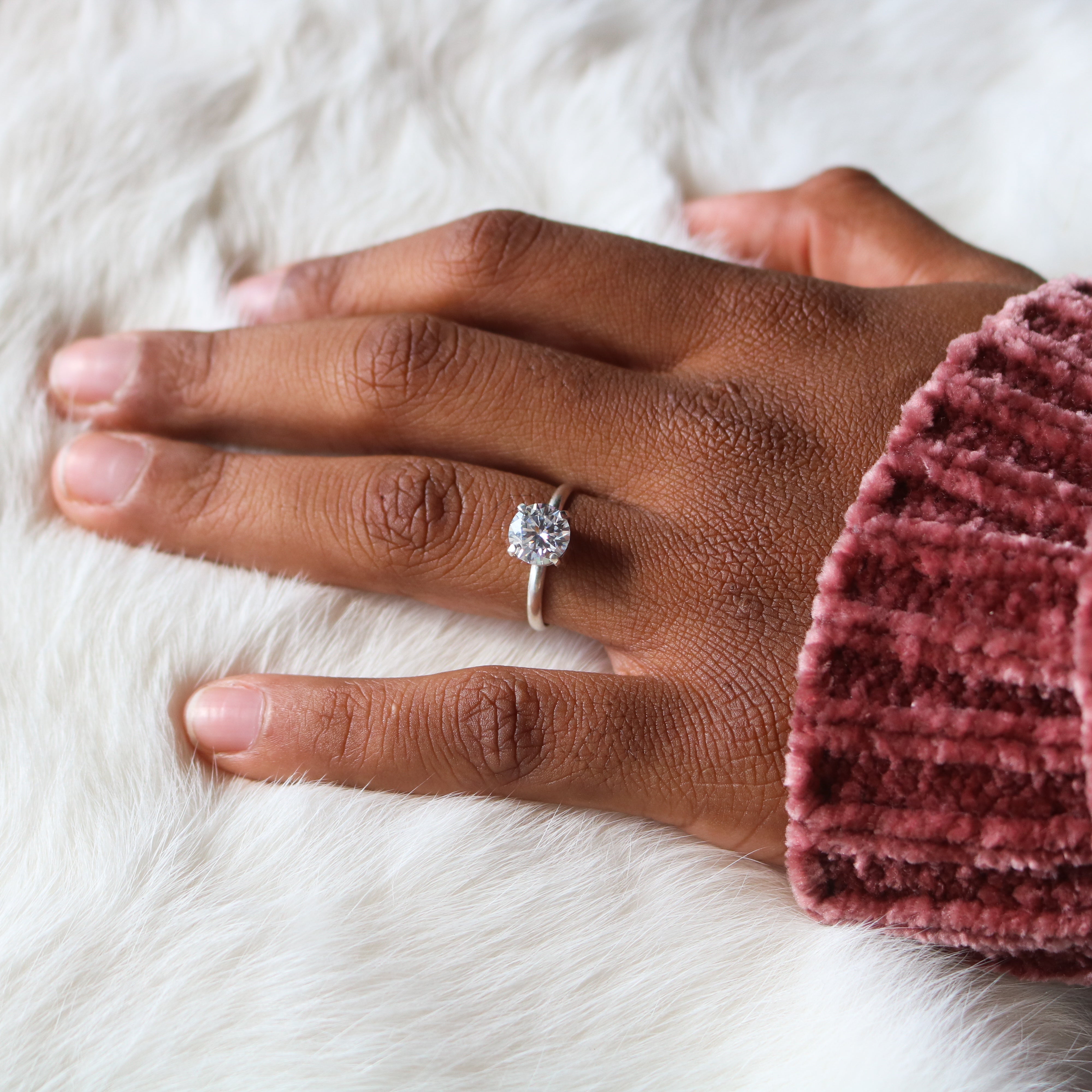 Brilliant Cut Moissanite Solitaire Engagement Ring in Sterling Silver // Ready to Ship