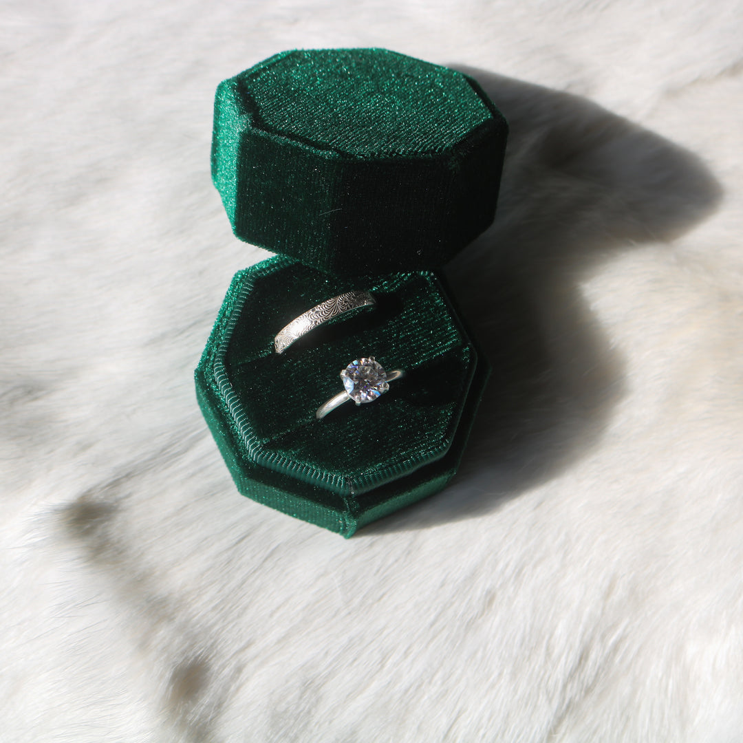 Brilliant Cut Moissanite + Sterling Silver Engagement & Wedding Ring Set // Made to Order