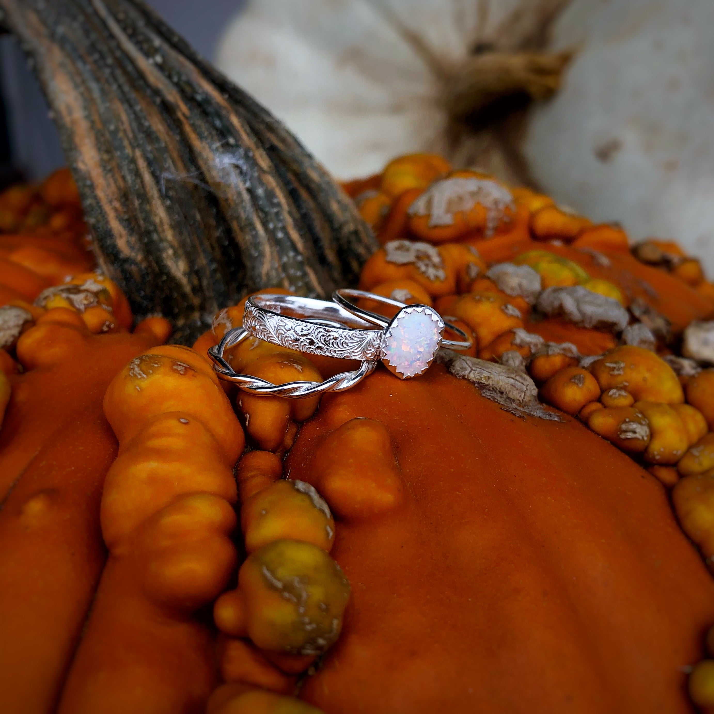 Durango Stacking Ring Set in White Opal
