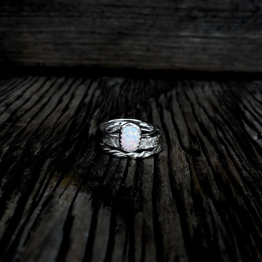 Durango Stacking Ring Set in White Opal