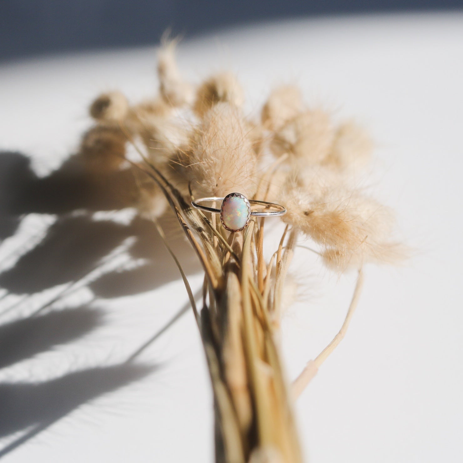 Durango Stacking Ring in White Opal